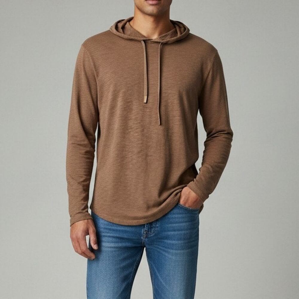 Threads 4 Thought Tan Organic Cotton Long Sleeve Hooded Shirt Men's Size S NWT